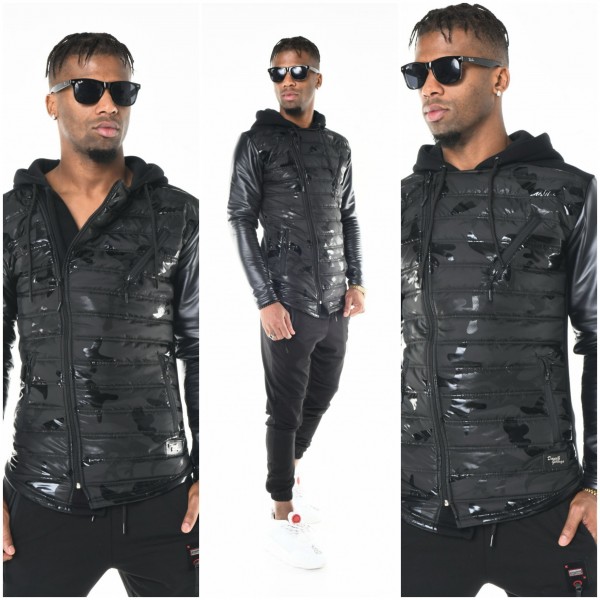 Sweatvest met Leren Mouw Detail Sweatvest met Leren Mouw Detail