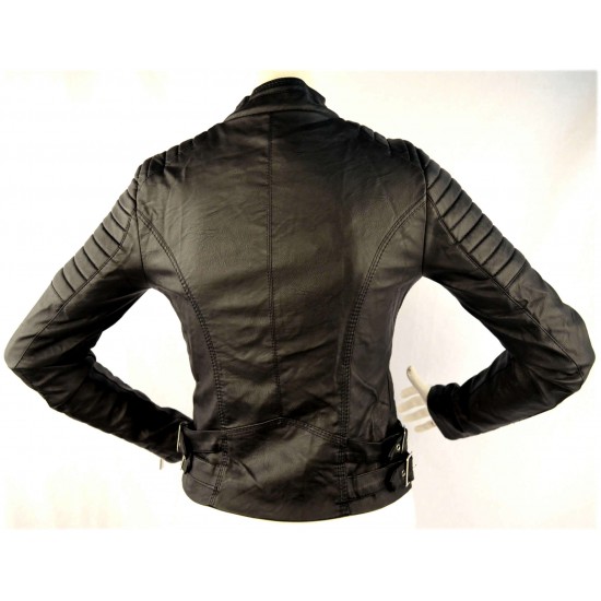 Dames Zwarte Leren Look Biker Jacket Dames Zwarte Leren Look Biker Jacket