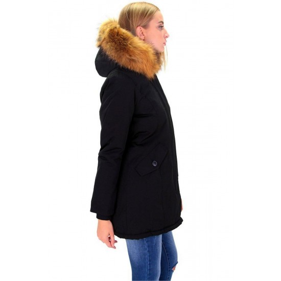 Dames Zwart Winterjas met Grote Bont Dames Zwart Winterjas met Grote Bont