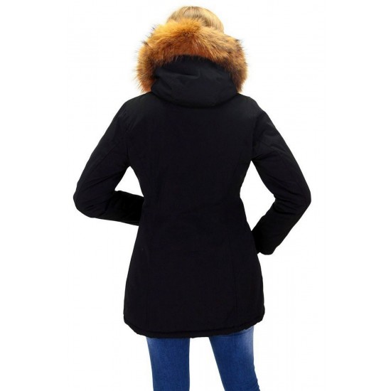 Dames Zwart Winterjas met Grote Bont Dames Zwart Winterjas met Grote Bont