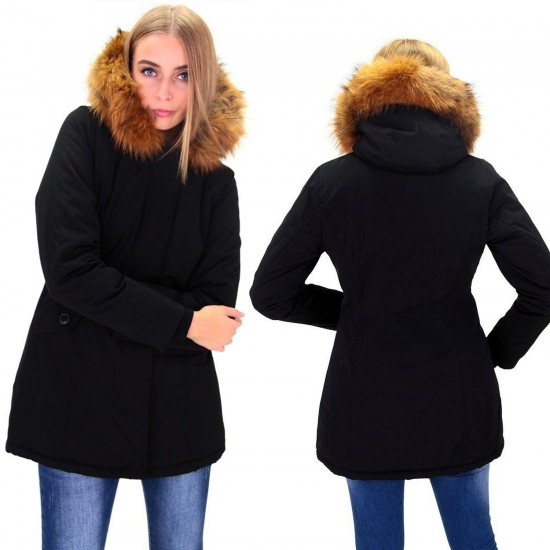 Dames Zwart Winterjas met Grote Bont Dames Zwart Winterjas met Grote Bont